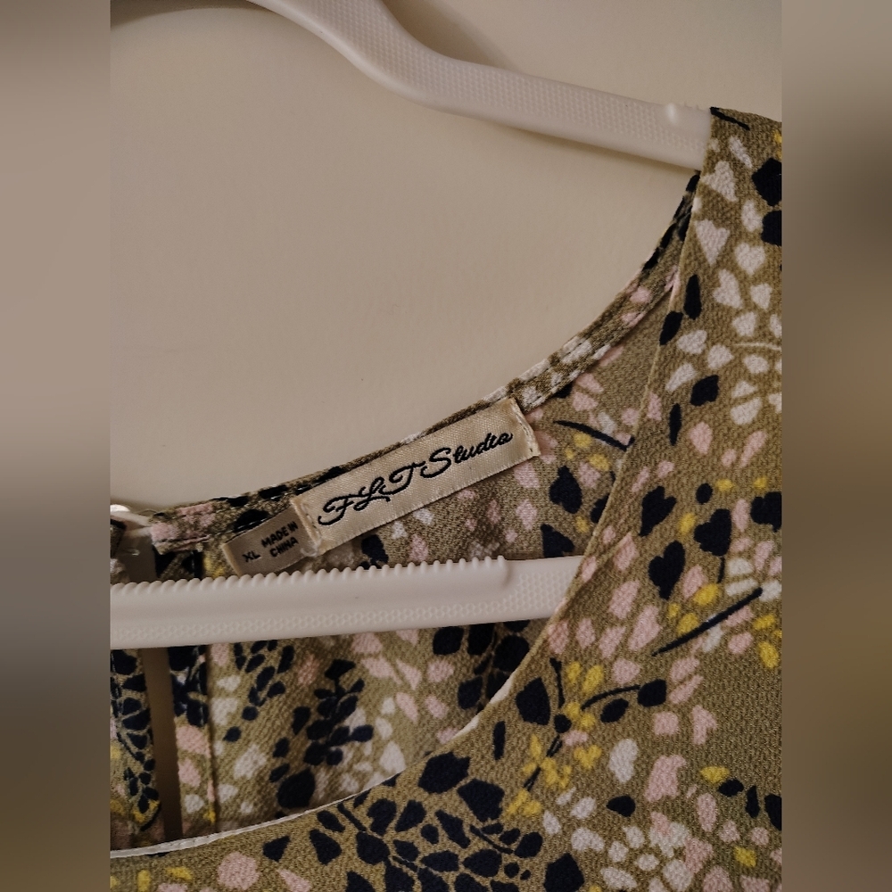 Midi A-Line Dress in Olive and Navy Floral - Picture 3 of 4